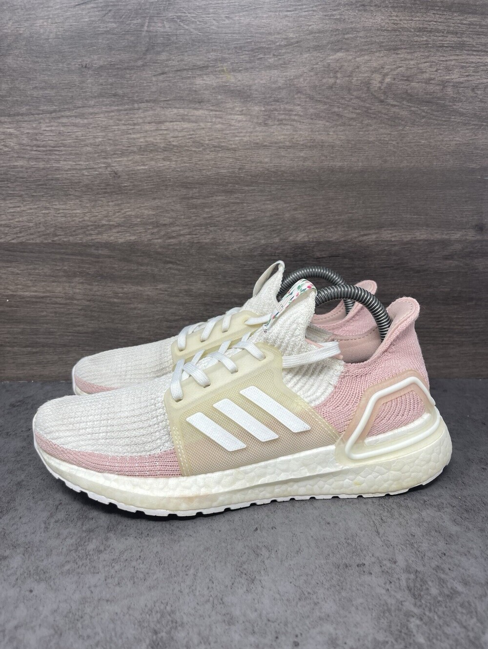adidas Ultraboost 19 Womens Size 7 White Pink Boost Running Shoes FZ0764